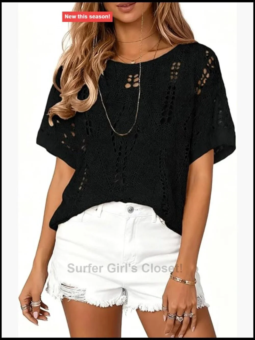 Plus Size Crochet Hollow Out Half Sleeve Summer Sweater Beach Cover Up